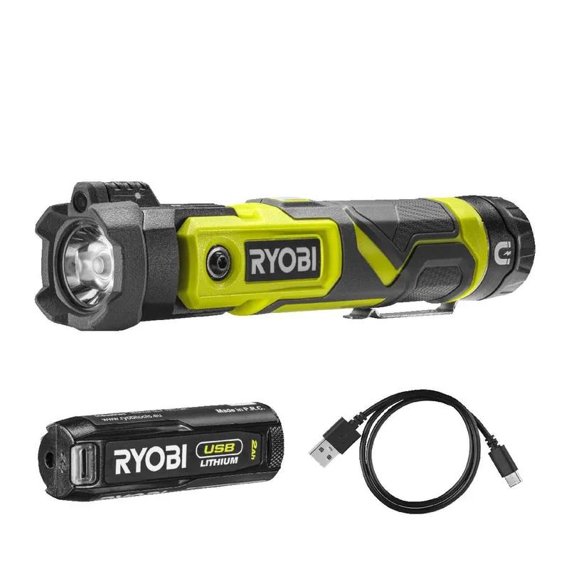 Ryobi Akku-Taschenlampe 4 V, LED Taschenlampe Inkl 2,0 Ah Akku und USB-C Ladekabel, RLP4-120G Abverkauf