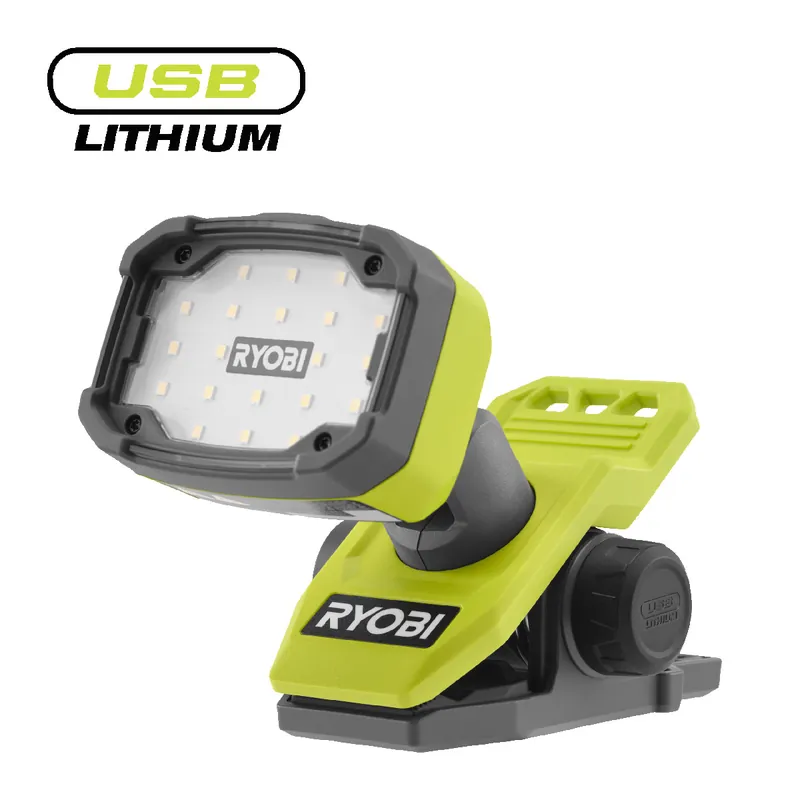 Nur Heute RYOBI 4 V USB Akku-Klemmleuchte, 1000 Lumen, magnetische Befestigung, ohne Akku und Ladegerät