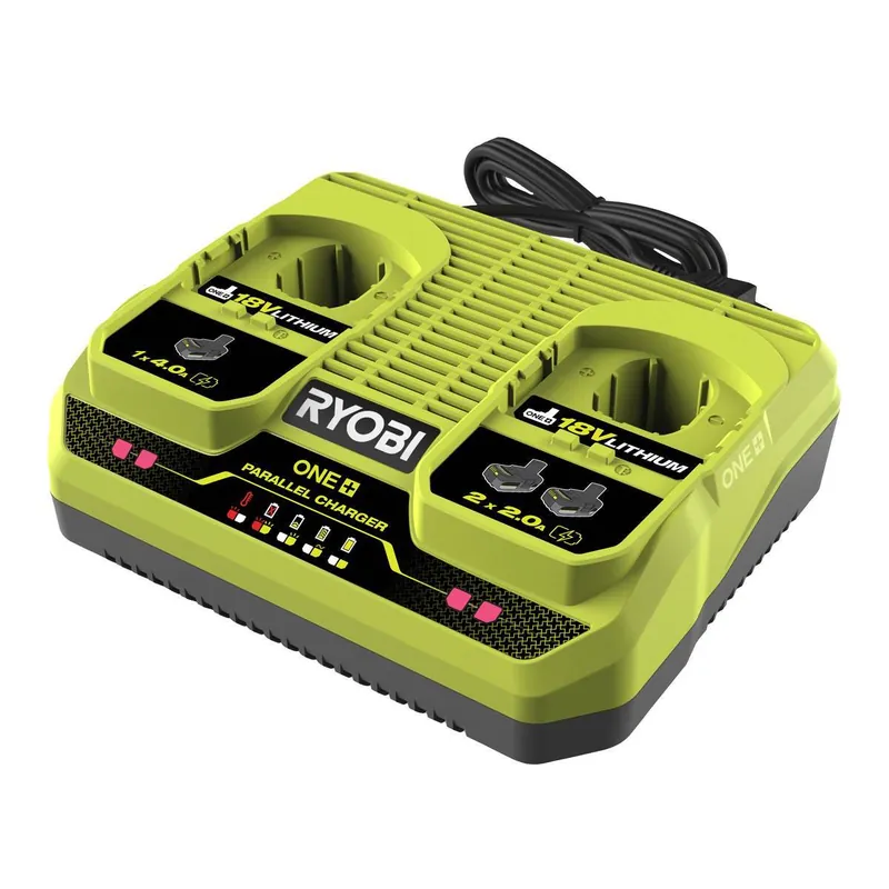 Echt Ryobi Duo-Akku-Ladegerät ONE+ 18 V, Ladestrom 2,0 & 4,0 A, kompatibel mit allen ONE+ 18 V Akkus, RC18240