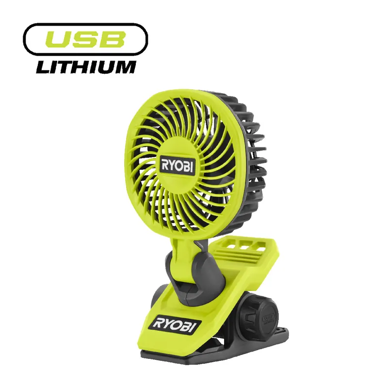 Finale Aktion RYOBI 4 V USB Akku-Clip-Ventilator, 325° drehbar, Mini-Ventilator ohne Akku und Ladegerät