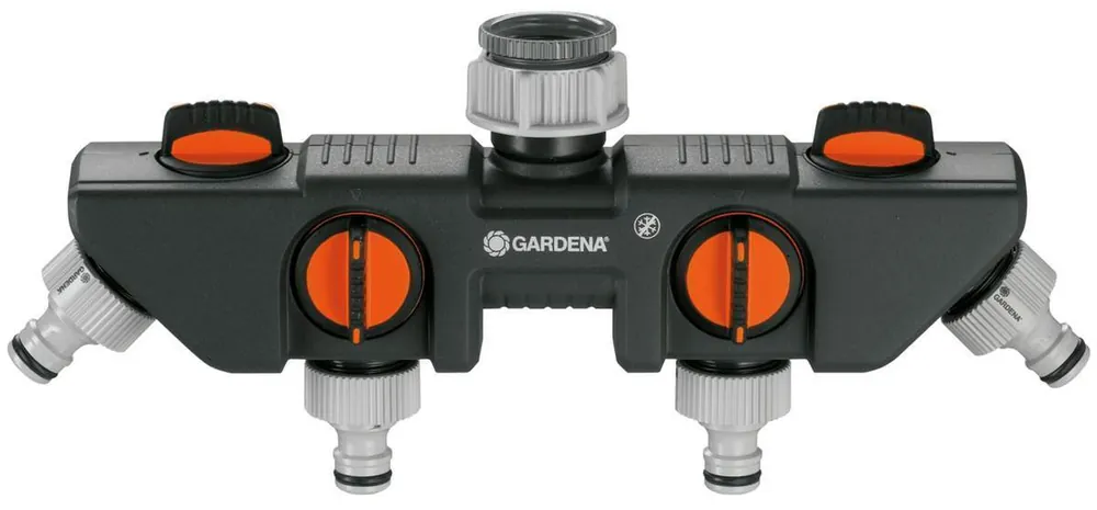Zertifiziert Gardena 4-Wege-Verteiler, Anschluss von 4 Geräten am Wasserhahn, Wasserverteiler