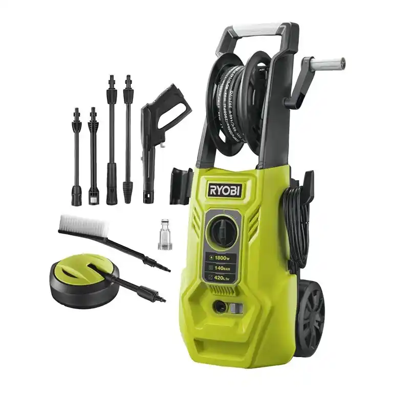 Super-Preis Ryobi Elektro-Hochdruckreiniger 1.800 W, Druck 140 bar, Oberflächenreiniger mit Zubehör, RY140PWA