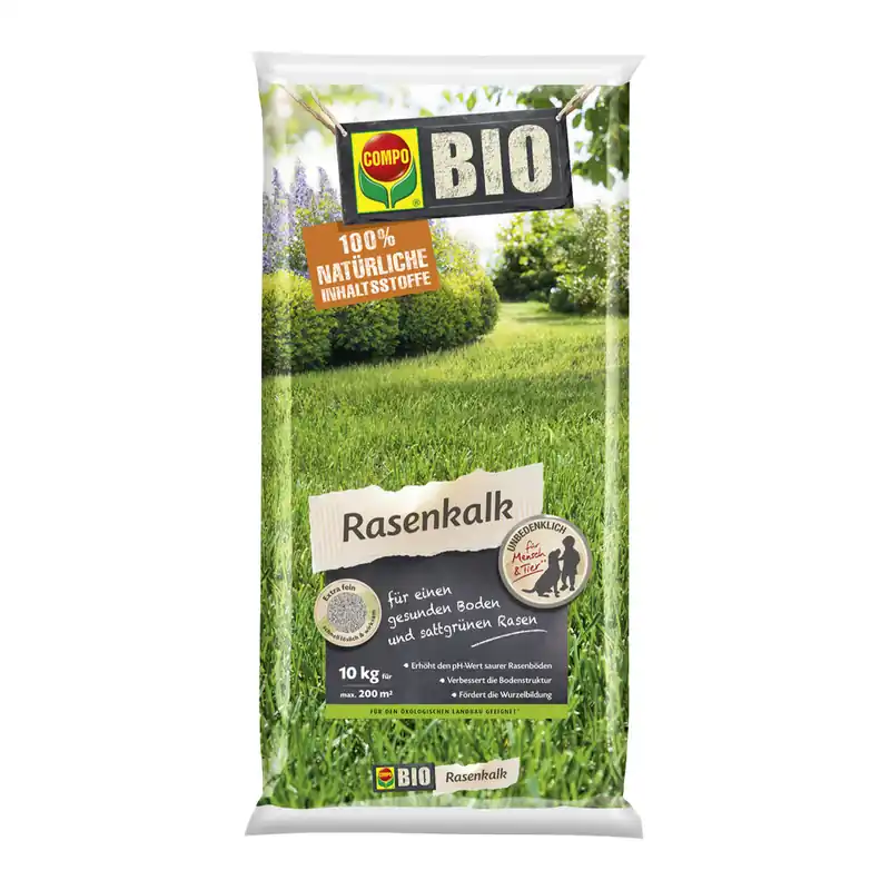 Schnäppchen Compo Bio Rasenkalk, 10 kg, für 200 m², pH-Wert Anhebung, Kohlensaurer Kalk, natürlicher Rasenkalk