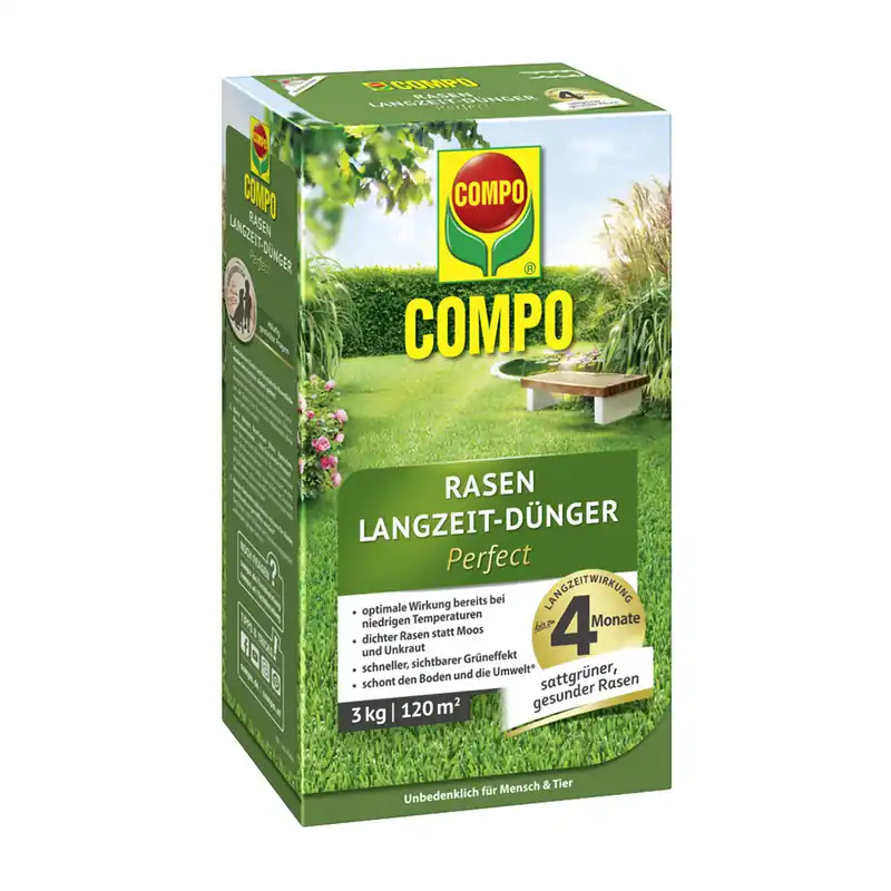 Compo Rasen Langzeit-Dünger Perfect, 4 Monate Wirkung, Langzeitstickstoff, 3 kg Ausverkauf