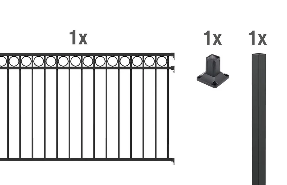 Alberts Zaun-Anbauset Circle Pfostenträger, Aufschrauben, Schwarz+Anthrazit, 100-120cm hoch, 2m lang Direktkauf
