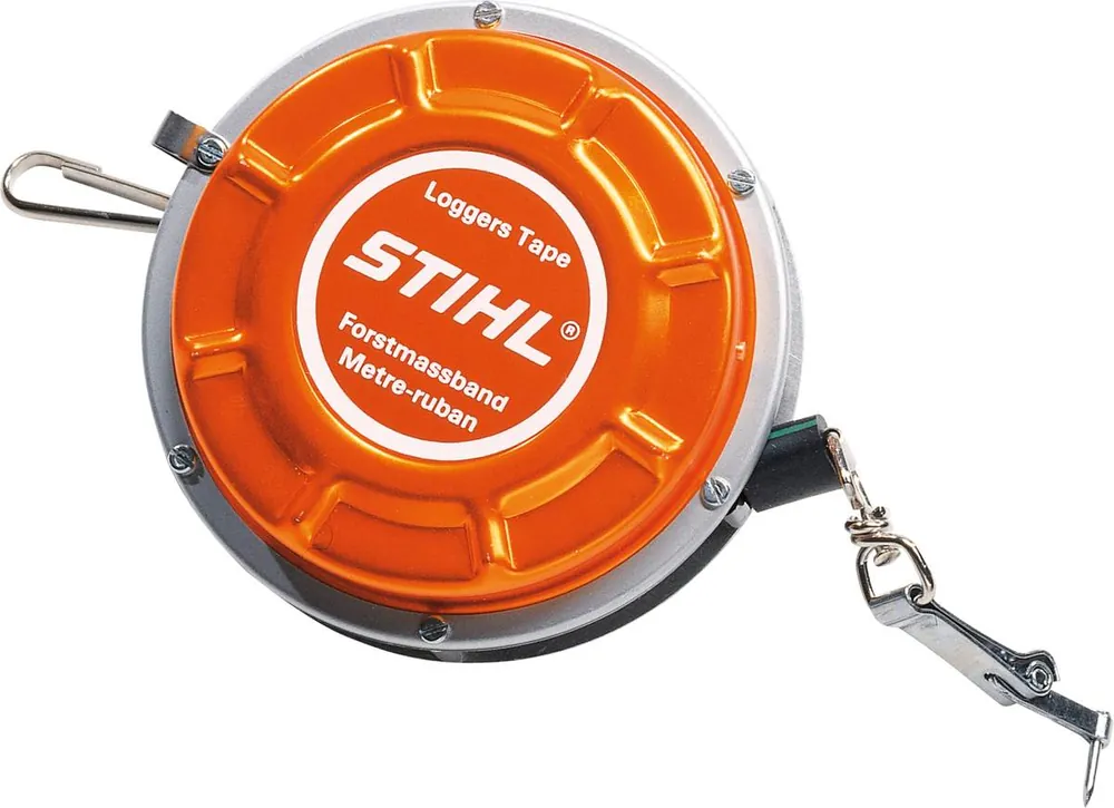 Abverkauf STIHL Forstmassband, robustes Metallgehäuse, Länge 15 m, Outdoor-Massband zum Messen, mit Superfeder
