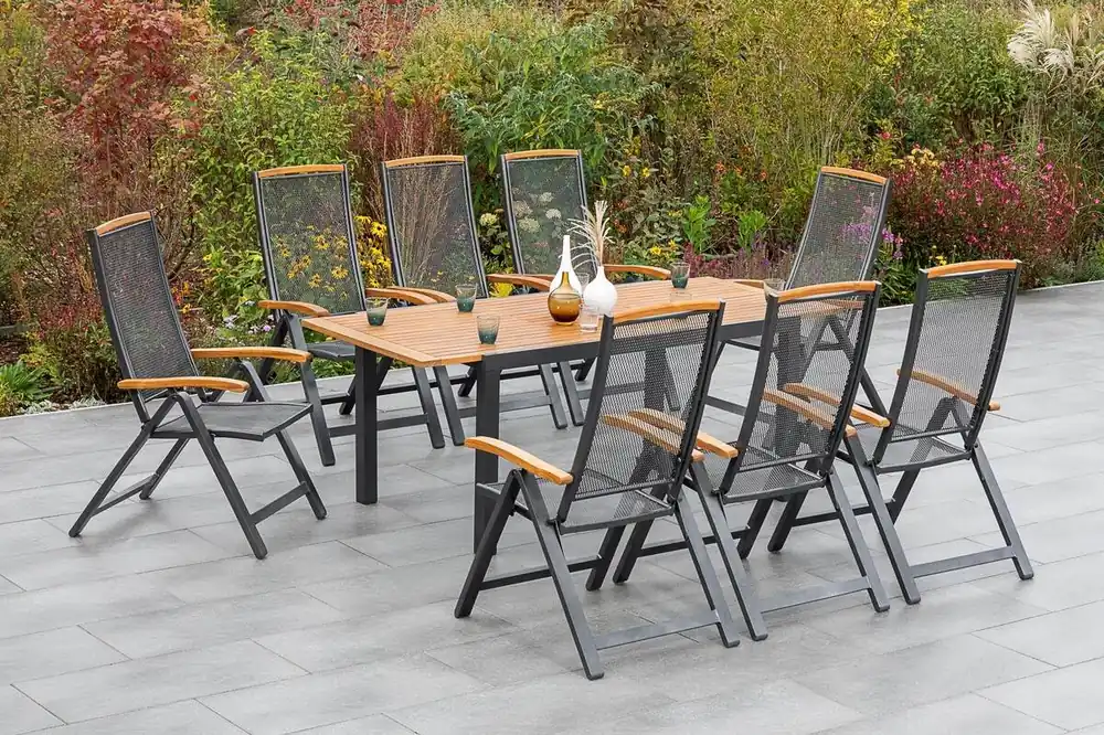 Billig YOURSOL by Merxx Gartenmöbel Set Tilos 8 Personen mit Ausziehtisch 150 - 200 cm, Alu Klappstühle
