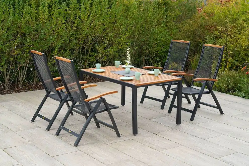 Begrenztes Angebot YOURSOL by Merxx Gartenmöbel Set Tilos 4 Personen mit Tisch 150 x 90 cm, verstellbare Klappstühle