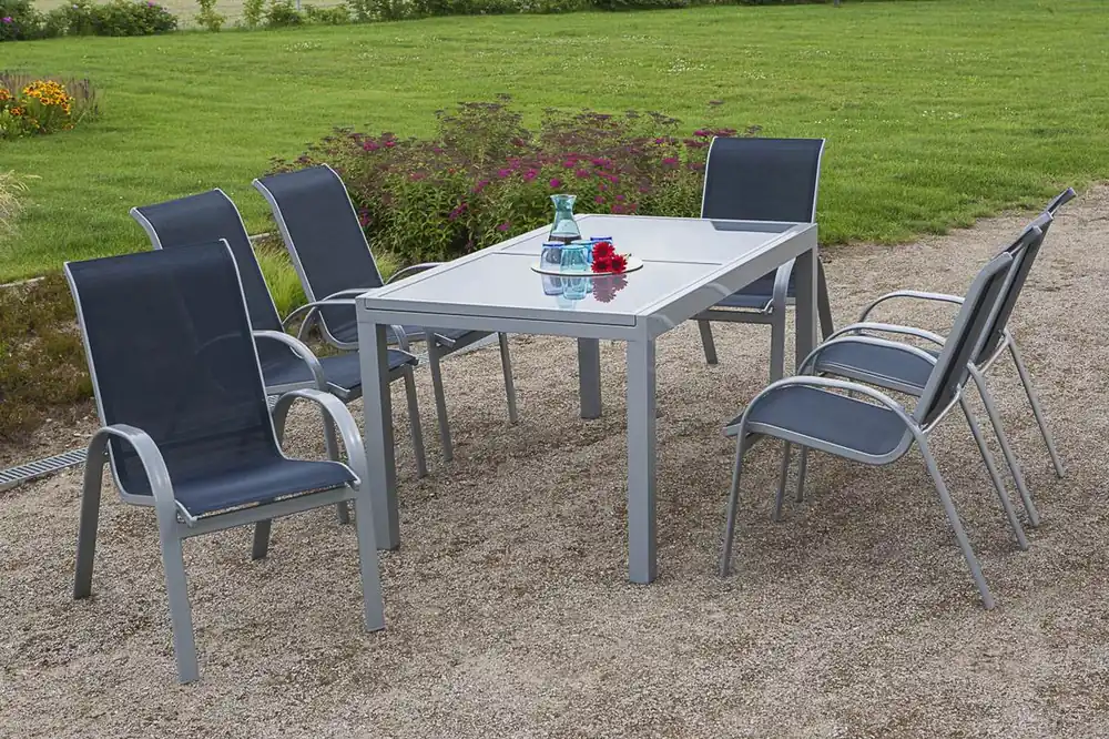 Preis Gesenkt YOURSOL by Merxx Gartenmöbel Set Amalfi 6 Personen mit Ausziehtisch, Aluminium Stapelstühle