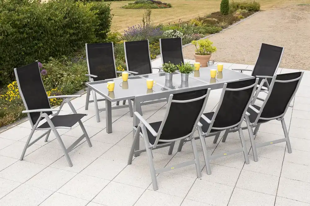 YOURSOL by Merxx Gartenmöbel Set Carrara 8 Personen mit Ausziehtisch 160 - 220 cm, Klappstühle Begrenztes Angebot