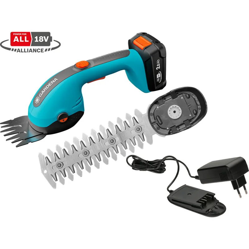GARDENA Akku-Gras- und Strauchschere PowerCut, 18V, 2Ah, max 4000m Rasenkante, max 260qm Strauch, 2in1 Messer, leicht, ergonomisch Aktuell