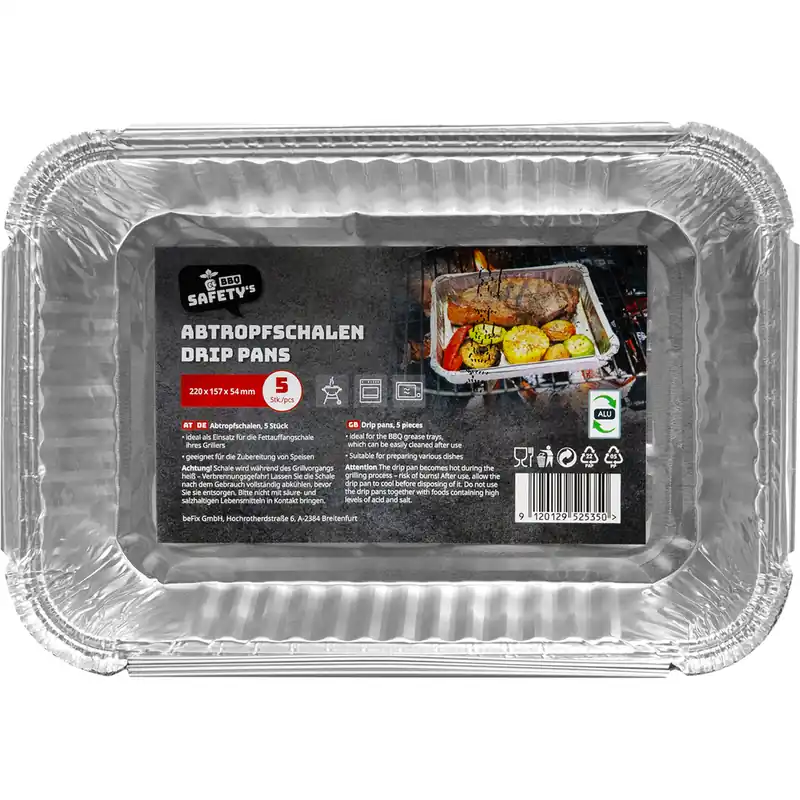 Sonderaktion beFix BBQ Abtropfschale, 220 x 157 mm, Höhe 54 mm, Aluminium, 5 Stück, Fettauffangschale Grill