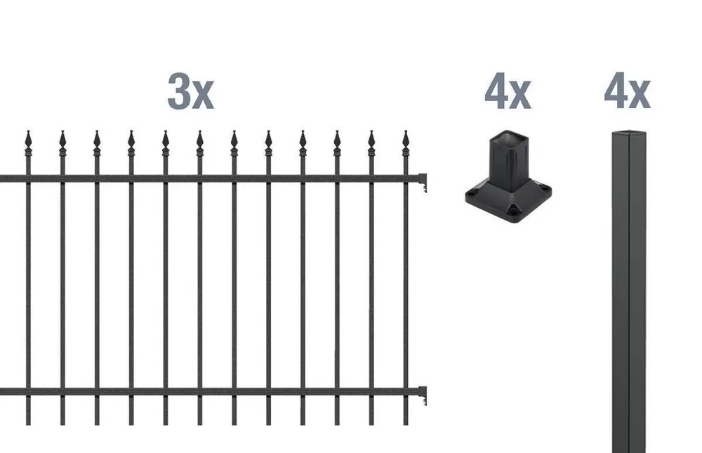 Finale Aktion Alberts Zaun-Grundset Chaussee, Zaun zum Aufschrauben, Schwarz matt, 6 m x 120 cm