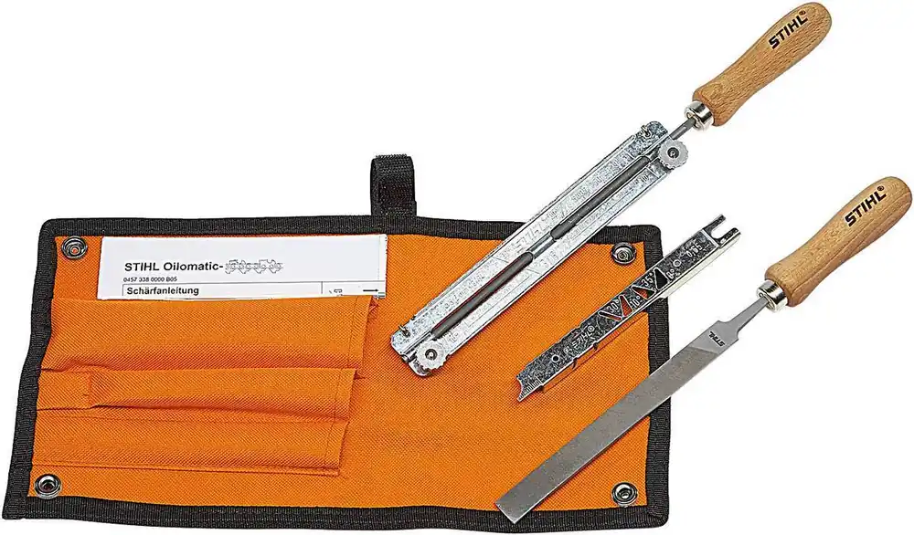 Schnäppchen STIHL Schärfset 3 8"-Kette, Tasche mit Feilenhalter, Rundfeile, Flachfeile und Feilanleitung, Set