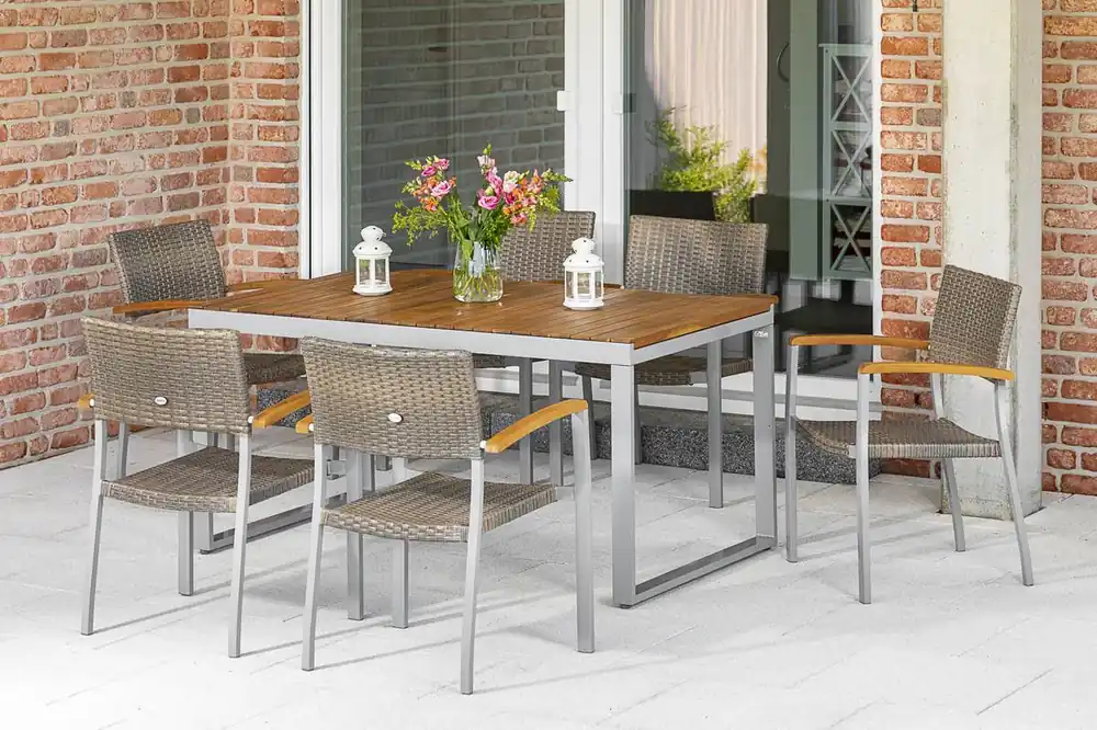 YOURSOL by Merxx Gartenmöbel Set Silano 6 Personen mit Ausziehtisch 150 - 200 cm, Holzplatte, Grau Preiswert