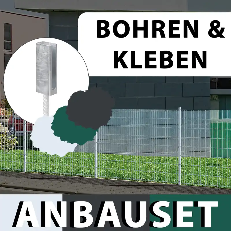Alberts Anbauset Doppelstabmattenzaun, PT mit Riffelstahldolle, 2m Matten, Höhe 80-120 cm Länge 2 m Must-Have