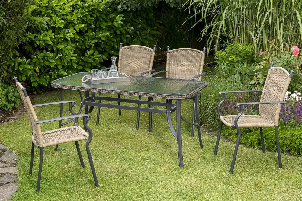 YOURSOL by Merxx Gartenmöbel Set Roma 4 Personen mit Tisch mit Glasplatte, Kunststoff, Stapelstühle Markenprodukt