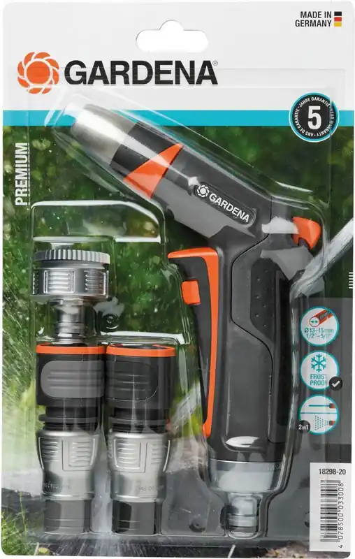 Gardena Premium Grundausstattung, 5-teilig, Reinigungsspritze, Wasserstop, Schlauch- & Hahnverbinder Neu Im Sortiment