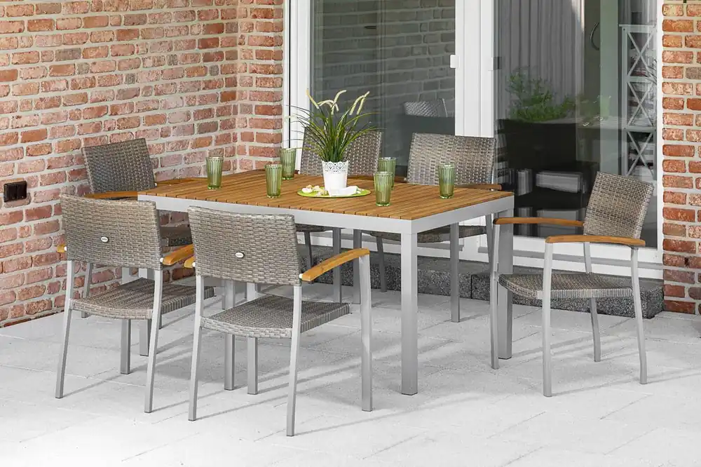 Meistverkauft YOURSOL by Merxx Gartenmöbel Set Silano 6 Personen mit Tisch 150 x 90 cm, Stapelstühle, Grau