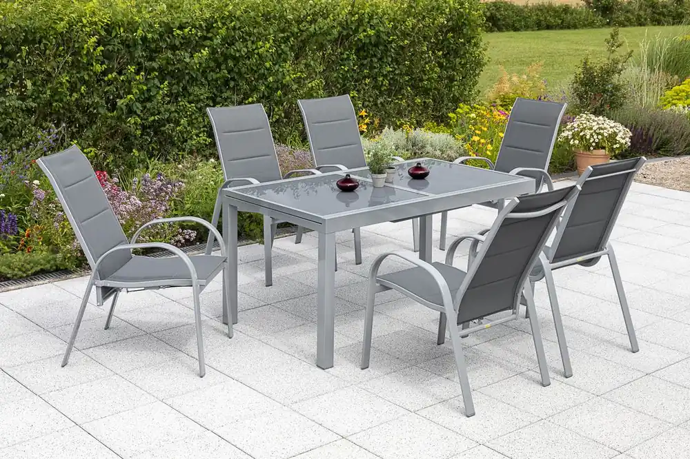 Günstig YOURSOL by Merxx Gartenmöbel Set Amalfi für 6 Personen mit Ausziehtisch, Aluminium, Grau, Hochlehner
