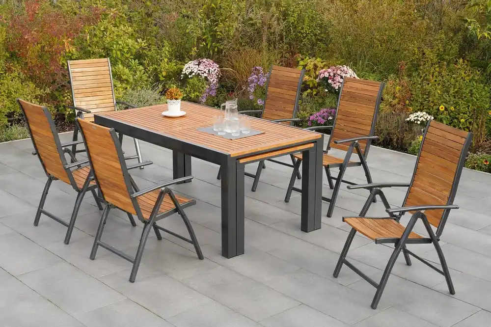 Sale YOURSOL by Merxx Gartenmöbel Set Santorin 6 Personen mit Flex Ausziehtisch 180 - 300 cm, Klappstühle
