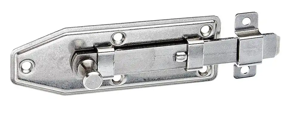 Alberts Fensterriegel mit Knopfgriff, Edelstahl, gerade, mit befestigter Schlaufe Preis Gesenkt