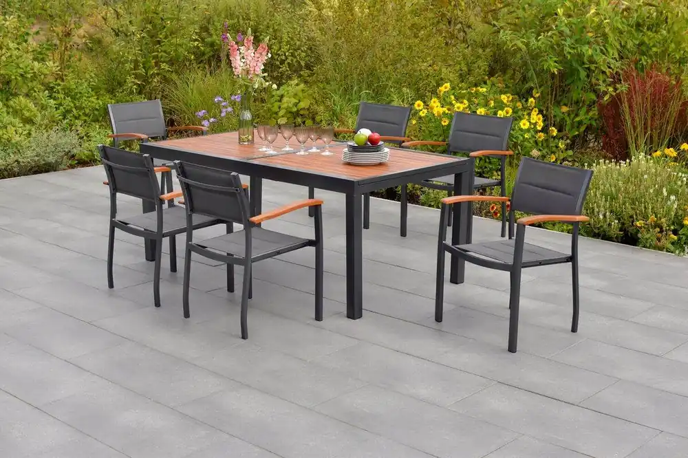 Finale Aktion YOURSOL by Merxx Gartenmöbel Set Paxos für 6 Personen mit Ausziehtisch 180 - 240, Stapelstühle