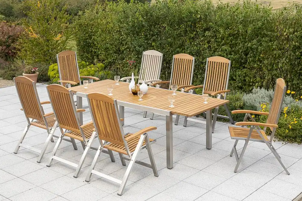 Sonderaktion YOURSOL by Merxx Gartenmöbel Set Keros für 8 Personen mit Ausziehtisch, Edelstahl, Klappstühle