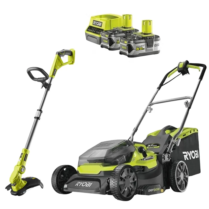 Echt Ryobi 18 V ONE+ Garten Combo-Set Rasentrimmer + Rasenmäher + Akku & Ladegerät