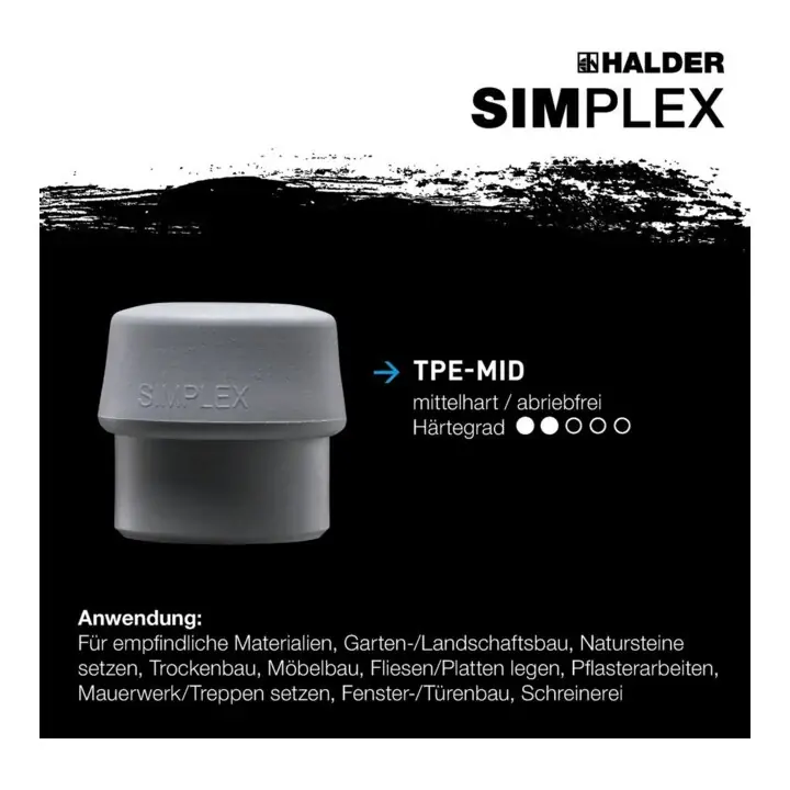 Schonhammerkopf SIMPLEX Kopf-D.80mm TPE-mid grau mittelh.HALDER Super-Preis