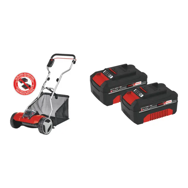 Set Einhell Akku-Spindelmäher GE-HM 18/38 Li-Solo + Akku 2x 18V 4,0Ah PXC-Twinpack Preisknaller
