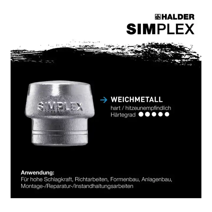 Mega-Angebot Halder Schonhammerkopf SIMPLEX Kopf-D. 30mm Weichmetall silber hart