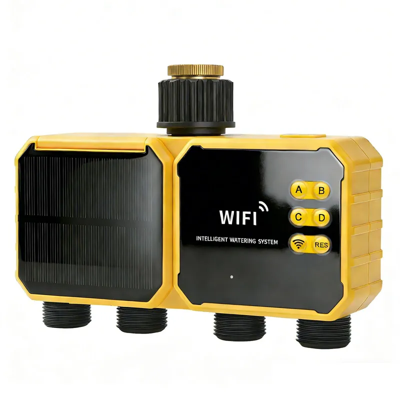 Garantierte Lieferung Intelligenter Bewässerungstimer mit WLAN, solarbetriebenem Wasserventil-Controller, App-Steuerung, Regensensor und 4-Zonen-Gartenbewässerungssystem, wiederaufladbar, für den Außenbereich und die Terrasse