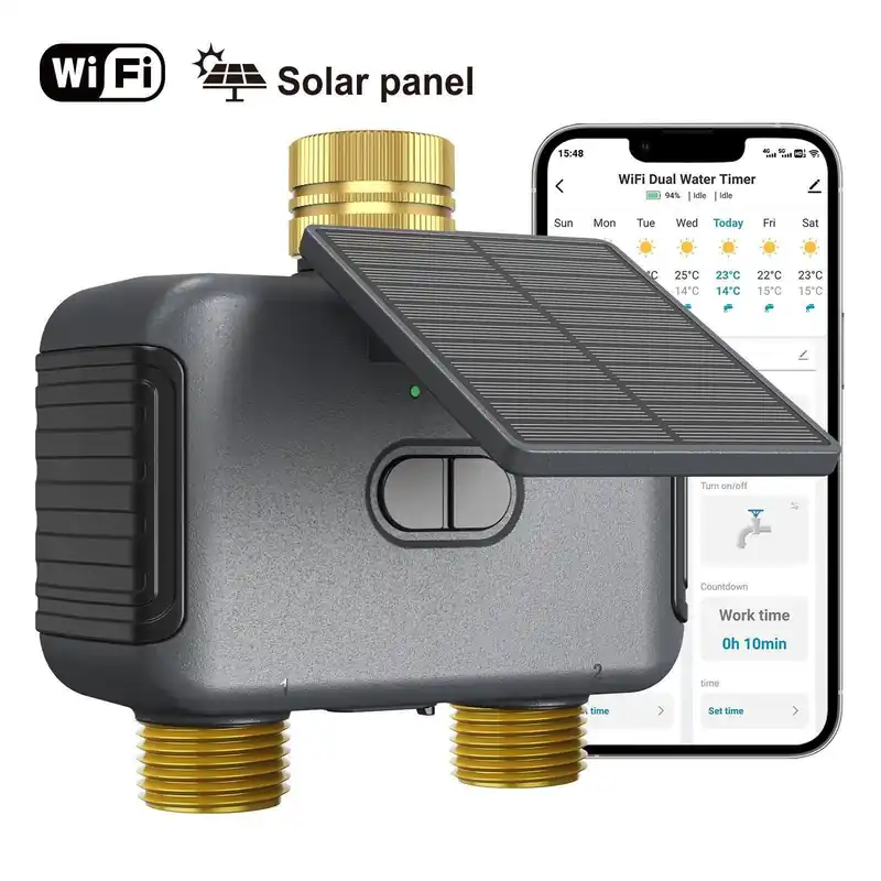 Top-Angebot Bewässerungscomputer WLAN Smart 2 Zonen mit App, Solar & USB-C, PX6, automatische Gartenbewässerung mit Regenverzögerung, Timer für Rasen & Innenhof