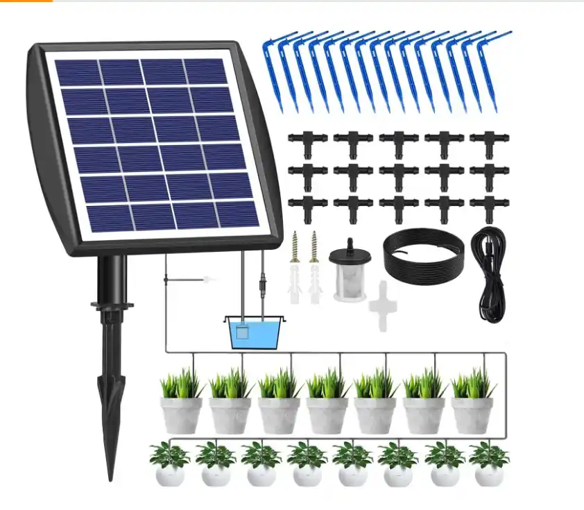 Expressversand Solar Bewässerungssystem automatische Set, Automatisches Gartenbewässerungssystem mit 15 M Schlauch für Garten und Balkontopfpflanzen im Freien, Gemüs