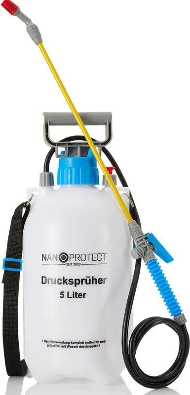 Nanoprotect Drucksprüher 5 L Universelle Sprühflasche für Essigsäure, Wasser, Dünger und mehr Mit Schlauch, Tragegurt und Verstellbarer Düse Direkt Vom Hersteller