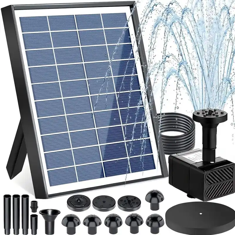 Schneller Versand Solar Springbrunnen für Außen, 6,5W Teichpumpe Solar mit Trockenlaufschutz und doppellagigen Düsen, Schlauch für Teich, Vogelbad, Gartenwasserspiel