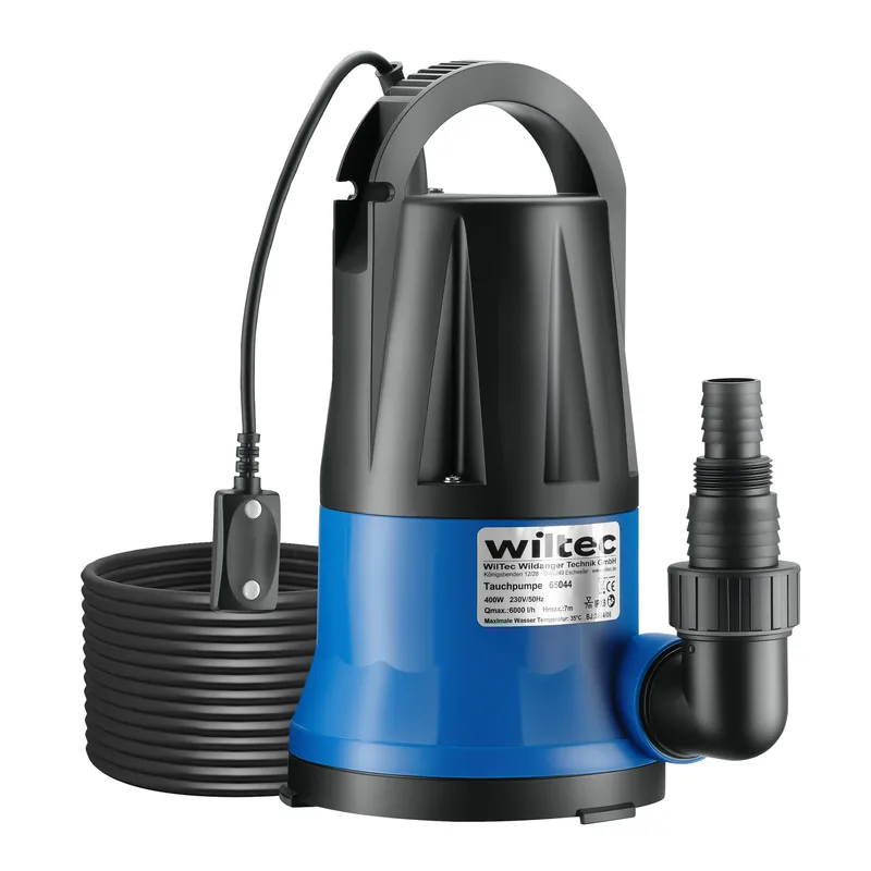 Markenware Wiltec Tauchpumpe 400 W, Schmutzwasserpumpe mit max. Fördermenge 6000 l/h, Pumpe zum Absaugen von Wasser max. Förderhöhe 7 m, Flachsaugpumpe für Keller