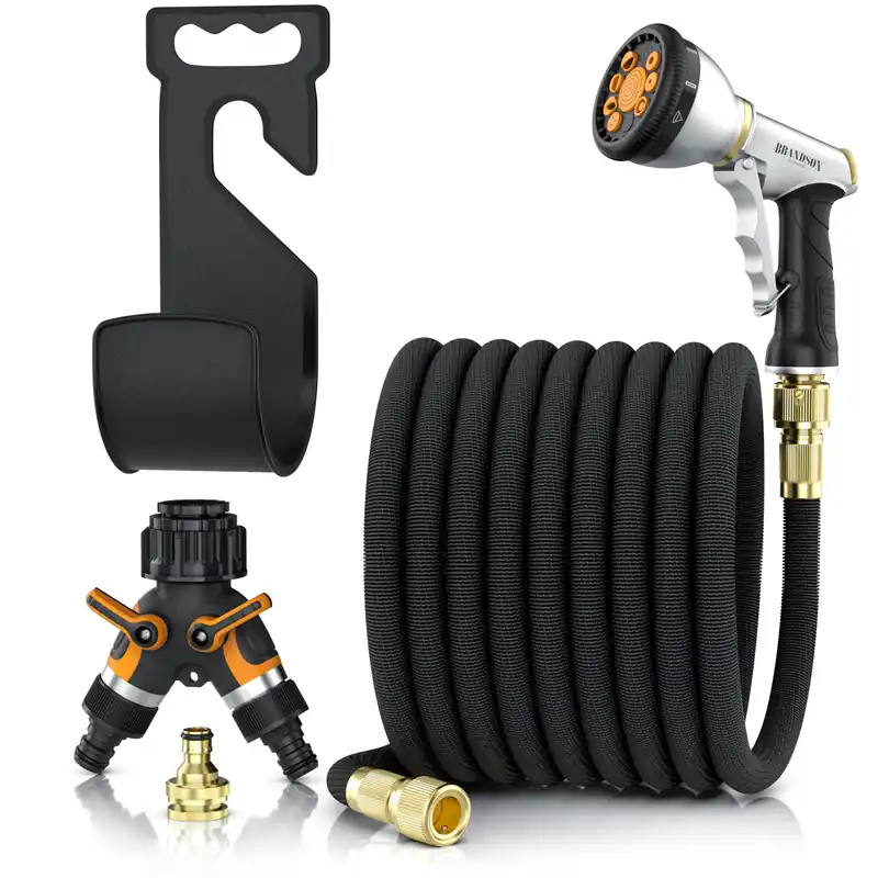 Brandson Gartenschlauch flexibel 5-15m, Flexischlauch, Wasserschlauch, 9 Funktionsdüsen, Set aus Gartenschlauch, Gartenbrause, 2-Wege-Verteiler, Wandaufhängung, 3/4-Zoll 1/2-Zoll Günstig