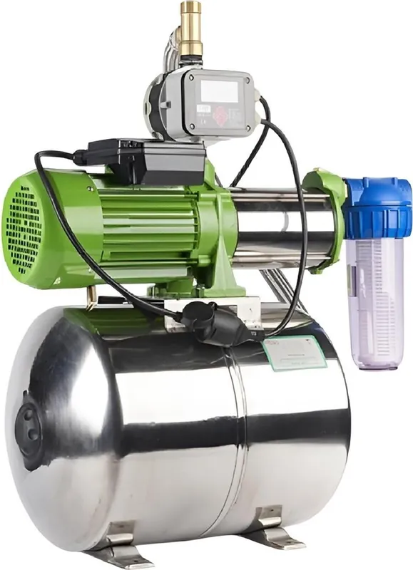 CHM GmbH Hauswasserwerk 50 L Edelstahl 1100 Watt, 6,5 Bar 5400 L/h einstellbar mit LCD Display Gartenpumpe, Wasserpumpe… Preisknaller