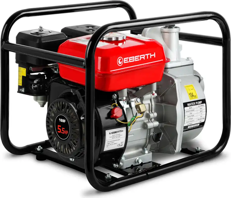 EBERTH 5,5PS Wasserpumpe mit 30.000l/h und 30m Förderhöhe, 2 Zoll Anschluss, Gartenpumpe Schmutzwasserpumpe mit 4-Takt-Motor und 7m Ansaughöhe Markenprodukt