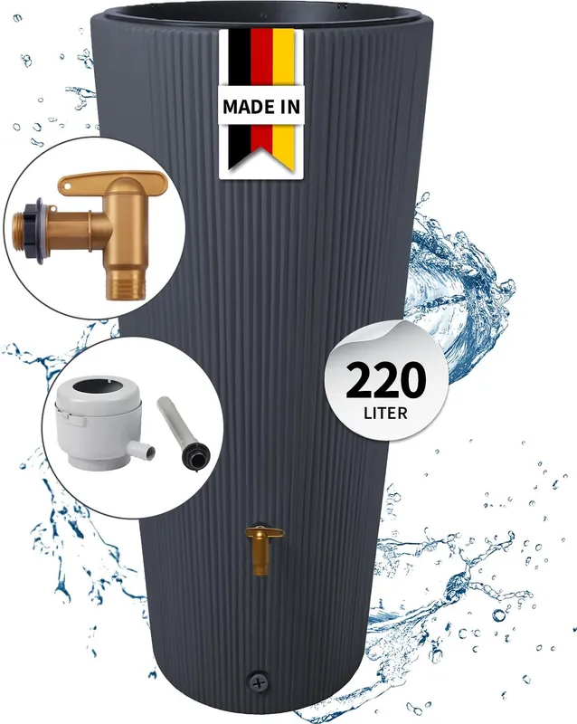 4rain VASO 2in1 DECOR Regentonnen Komplett-Set 220 Liter graphite grey inkl. Kunststoff-Auslaufhahn und Fallrohranschluss Jetzt Kaufen