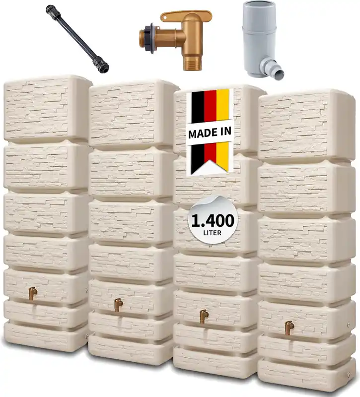 4rain SLIM STONE DECOR Wandtank Komplett-Set 1400 Liter sandbeige, 4 x SLIM 350 L inkl. Verbindungsset, Kunststoff-Auslaufhahn und Fallrohranschluss Jetzt Bestellen