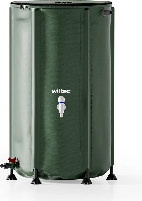 Neue Ware Wiltec Faltbare Regentonne 250 l mit Deckel, Regenfass aus 620 g/m² PVC, Regenwassertank mit Wasserhahn, Wasserspeicher Garten mit Schlauchanschluss