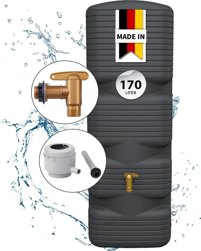 Nur Für Kurze Zeit 4rain QUADRO Wandtank Komplett-Set 170 Liter graphite grey inkl. Kunststoff-Auslaufhahn und Fallrohranschluss