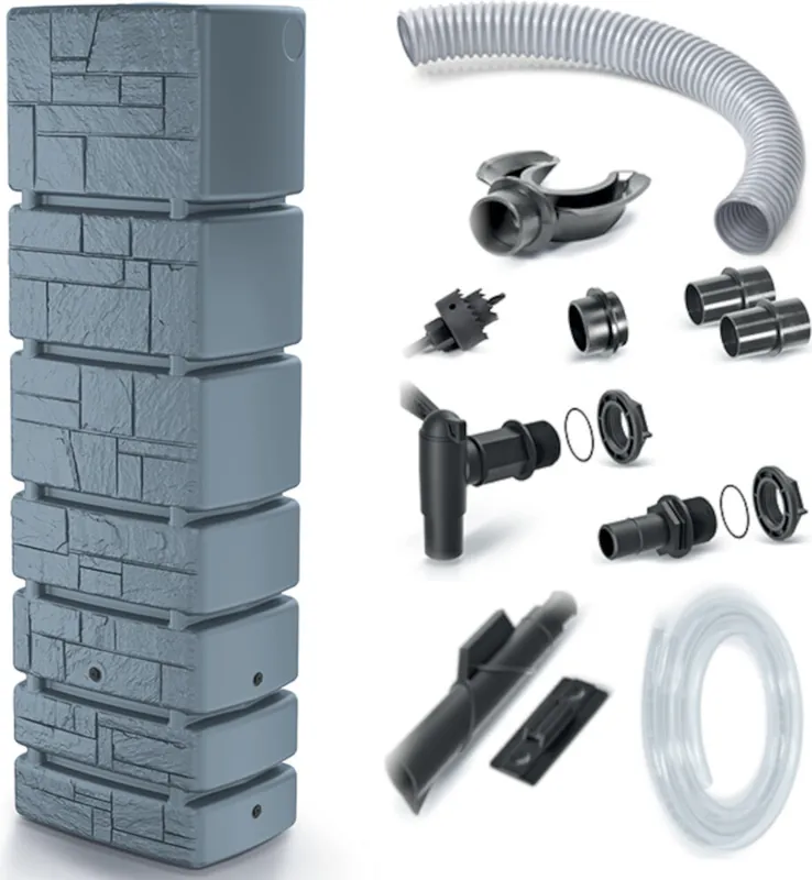 Bestpreis Set Turmstein 350L Regenwassertank + Anschlusskit für Regenwassertanks Icanset 1 + Icanset 5