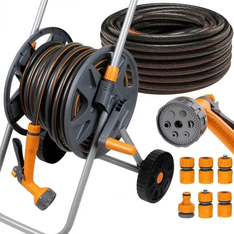 Beliebt NEO TOOLS Mobiles Gartenbewässerungssystem Komplettset mit Schlauchwagen 30 m Gartenschlauch 1/2 Zoll und 6-Funktionen
