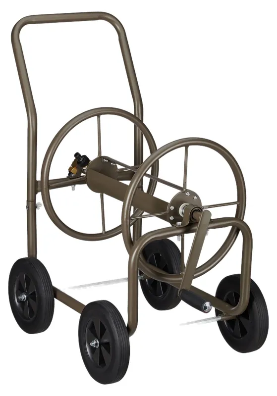 Rabatt Relaxdays Schlauchwagen XL, fahrbare Schlauchtrommel, Metall, für 60m Schlauch, 4 Räder, mit Kurbel, 90° Abrollen, braun