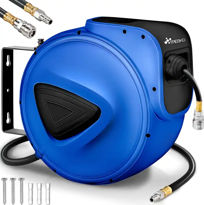 TRESKO Druckluftschlauch Aufroller 30 m Blau Automatik Schlauchtrommel 1/4" Trommel Schlauch Markenprodukt