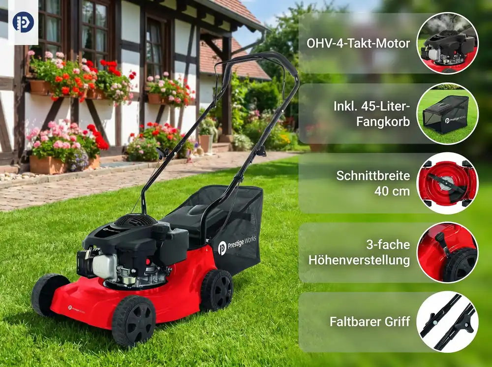 Benzin-Rasenmäher BPM132, 40 cm, 131 cm³, 3,3 PS mit 35L Fangbox Neue Kollektion